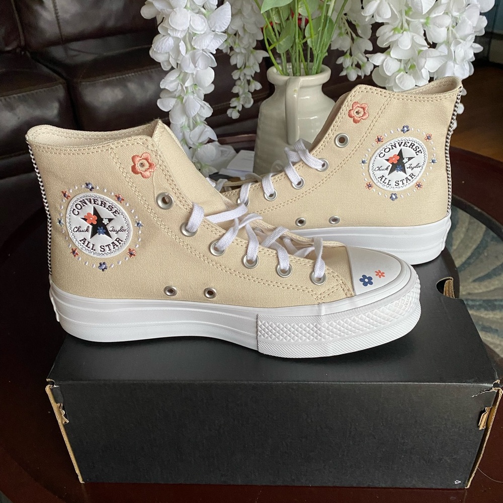 Converse High Top Platform Sneakers with Embroidered Details